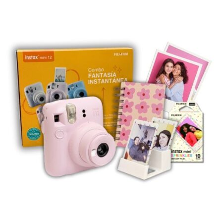 Combo Fantasía Cámara Instax Mini 12 + Rollo Sorpresa Regalo Rosa