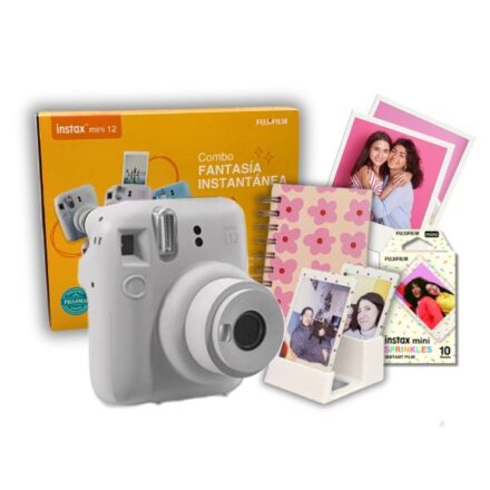 Combo Fantasía Cámara Instax Mini 12 + Rollo Sorpresa Regalo Blanca Arcilla
