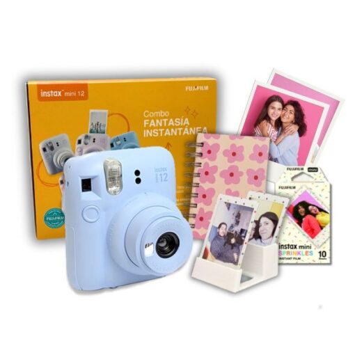 Combo Fantasía Cámara Instax Mini 12 + Rollo Sorpresa Regalo Lila Celeste