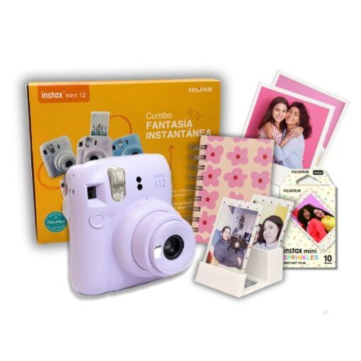 Combo Fantasía Cámara Instax Mini 12 + Rollo Sorpresa Regalo Lila
