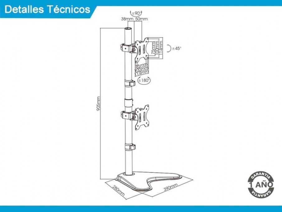 SOPORTE INTELAID DE ESCRITORIO DOBLE MONITOR 13/32 VESA 100X100 IT-DB88VS - 2 SOPORTE INTELAID DE ESCRITORIO DOBLE MONITOR 13/32 VESA 100X100 IT-DB88VS