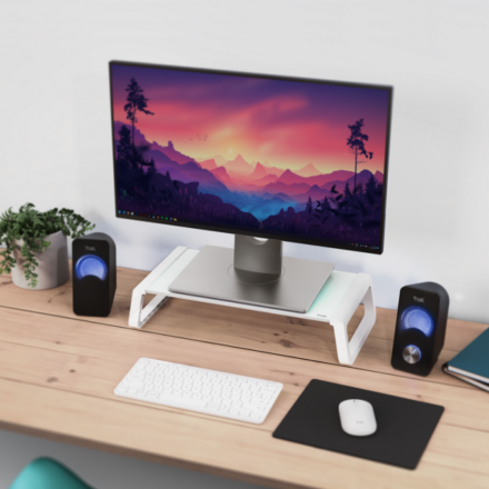 SOPORTE TRUST MONTA MONITOR VIDRIO STAND WHITE