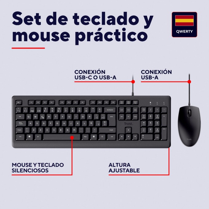 COMBO TECLADO + MOUSE TRUST PRIMO BLACK USB SILENCIOSO - 4 COMBO TECLADO + MOUSE TRUST PRIMO BLACK USB SILENCIOSO