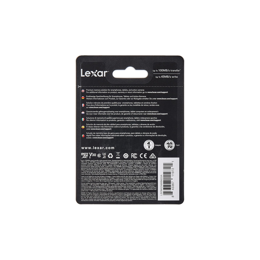 memoria | lexar | microsdxc 256gb 633x | uhs i v30 a1 + adaptador memoria | lexar | microsdxc 256gb 633x | uhs i v30 a1 + adaptador