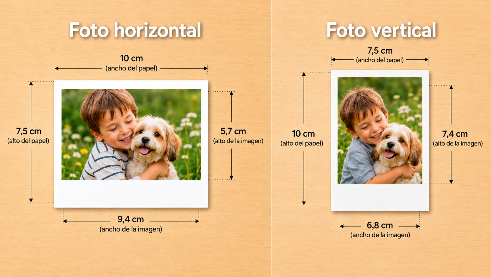 Medidas de referencia para Polaroid vertical y horizontal