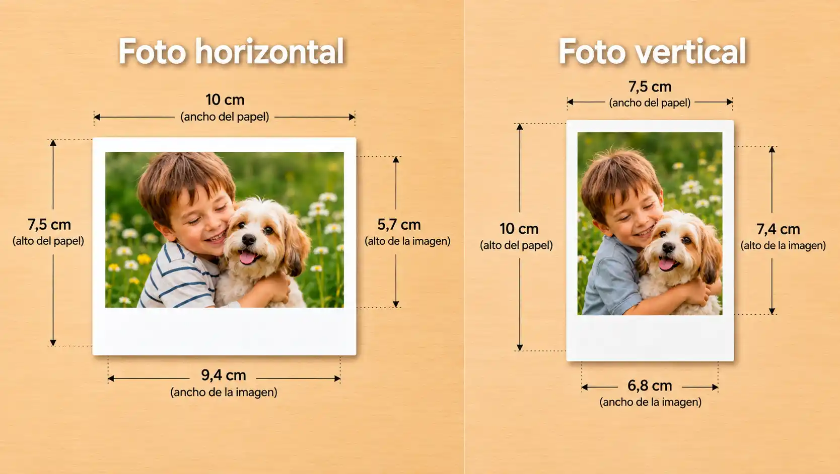Medidas de referencia para Polaroid vertical y horizontal
