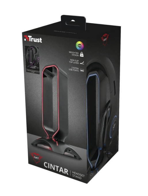 Soporte para auriculares RGB | Trust | GXT 265 | 2 USB 2.0 y cable 150 cm - 2 Soporte para auriculares RGB | Trust | GXT 265 | 2 USB 2.0 y cable 150 cm