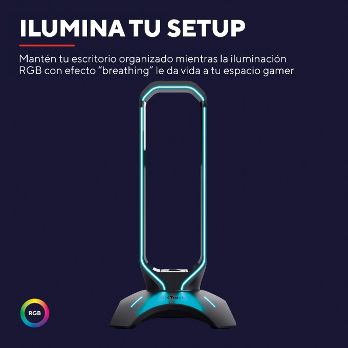 Soporte para auriculares RGB | Trust | GXT 265 | 2 USB 2.0 y cable 150 cm - 6 Soporte para auriculares RGB | Trust | GXT 265 | 2 USB 2.0 y cable 150 cm