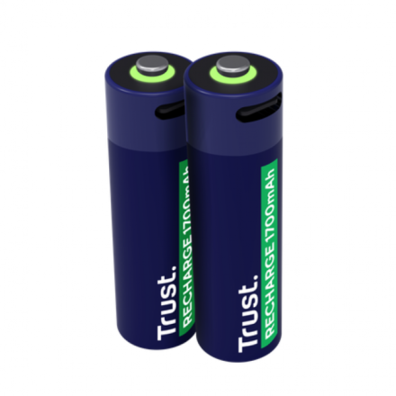 Pilas recargables AA | Trust | 25584 | USB-C, pack x2, carga en 2 horas