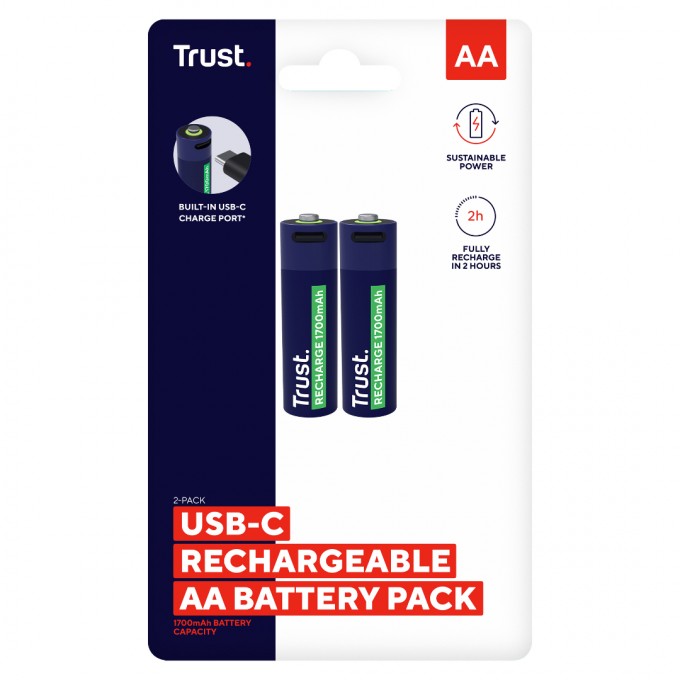 Pilas recargables AA | Trust | 25584 | USB-C, pack x2, carga en 2 horas - 7 Pilas recargables AA | Trust | 25584 | USB-C, pack x2, carga en 2 horas