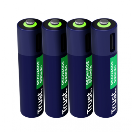 Pilas AAA recargables USB-C | Trust | 25671 | Pack x4 500 mAh 800 ciclos
