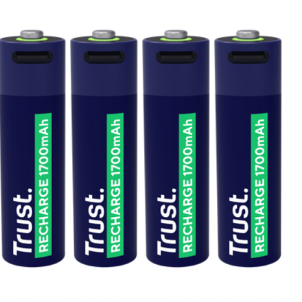 Pilas AA recargables | Trust | USB-C rechargeable AA 4-pack | 1700 mAh