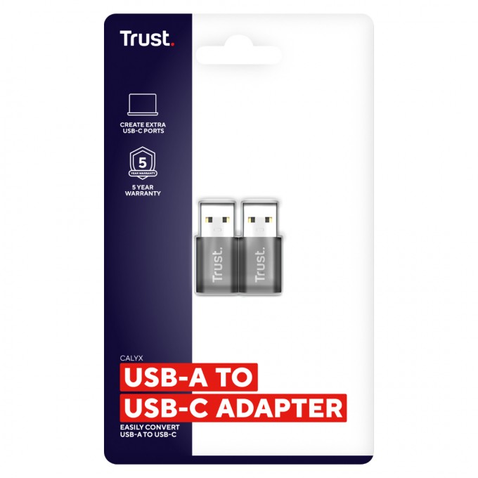 Adaptador USB-A a USB-C | Trust | Calyx 2 Pack | 10Gbps y carga 18W - 6 Adaptador USB-A a USB-C | Trust | Calyx 2 Pack | 10Gbps y carga 18W