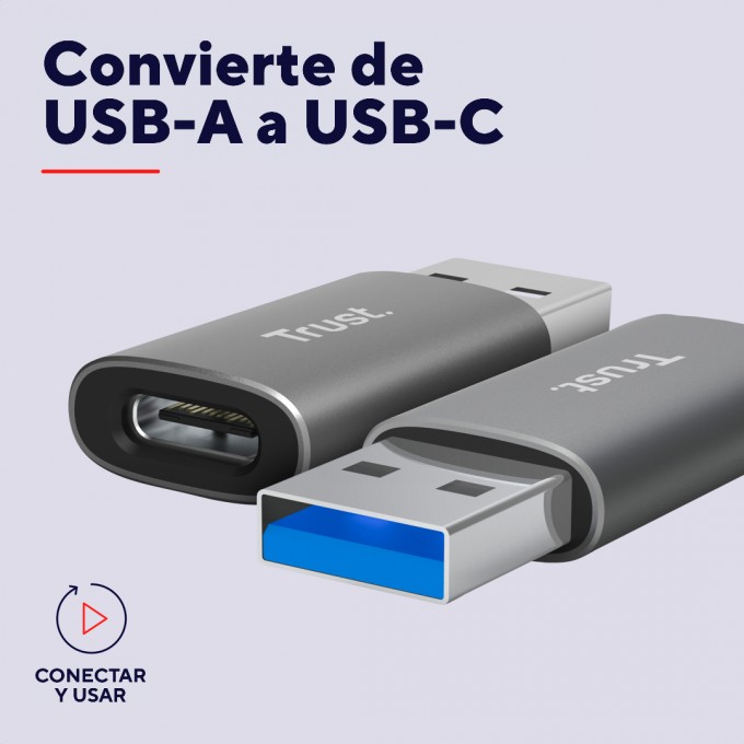 Adaptador USB-A a USB-C | Trust | Calyx 2 Pack | 10Gbps y carga 18W - 4 Adaptador USB-A a USB-C | Trust | Calyx 2 Pack | 10Gbps y carga 18W