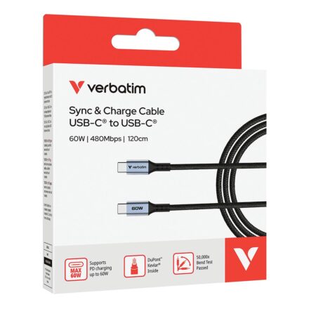cable de carga y sincronización de datos usb c verbatim 31859 60w 120cm magnetico autoenrrollable, negro
