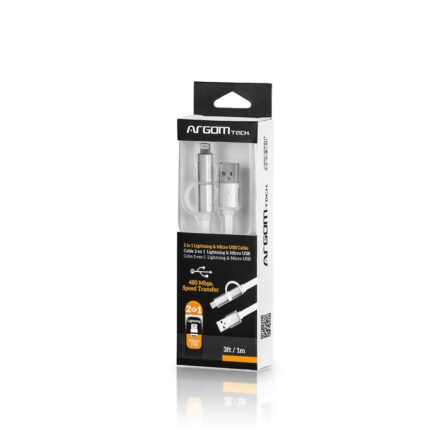 cable lightning y micro usb 2 en 1 argomtech. color blanco