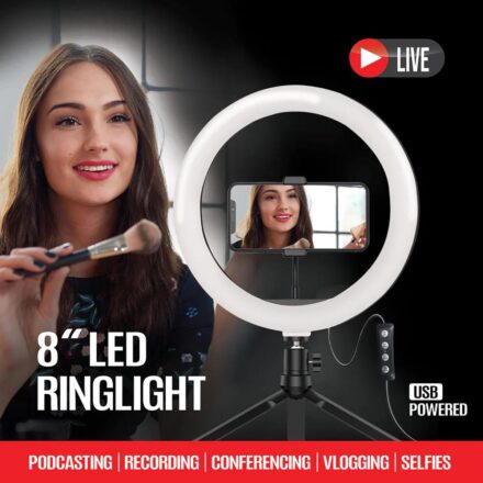 anillo de luz argomtech spotlight 9315 led con mini trípode estructura negro luz blanco cálido