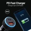 cargador usb y usb c para auto argom argac0101 – negro amv