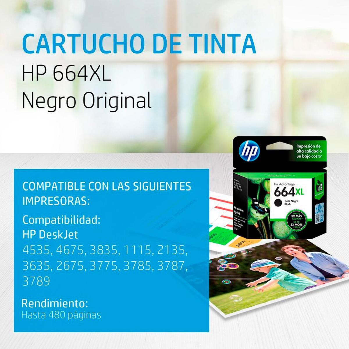 Cartucho de tinta | HP | 664XL Negro original Ink Advantage 480 páginas Cartucho de tinta | HP | 664XL Negro original Ink Advantage 480 páginas