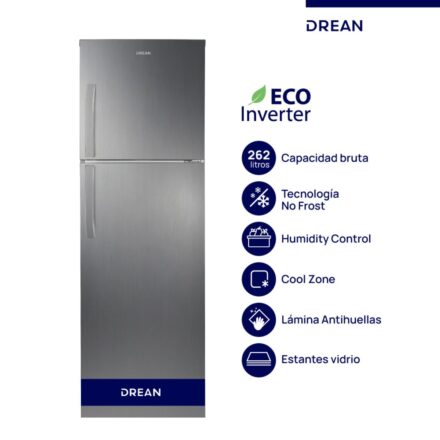heladera drean 262l rzn262fxarx0 no frost inverter acero inoxidable