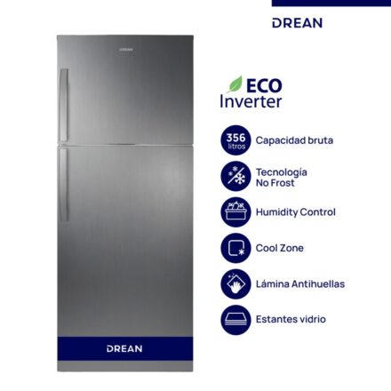 heladera drean 356 l rzn356fxarx0 no frost inverter acero inoxidable