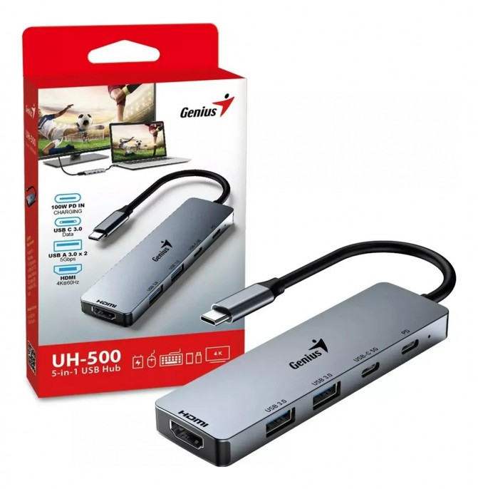 Hub USB-C 5 en 1 | Genius | UH-500 | HDMI 4K 60Hz y PD 100W Hub USB-C 5 en 1 | Genius | UH-500 | HDMI 4K 60Hz y PD 100W