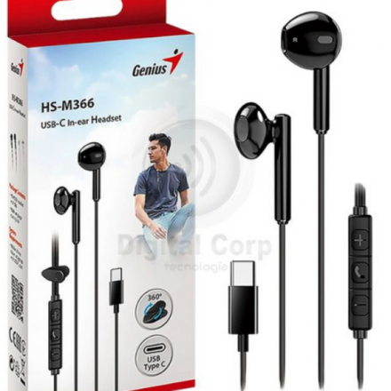 Auricular | Genius | HS-M366 | USB-C in-ear con micrófono negro