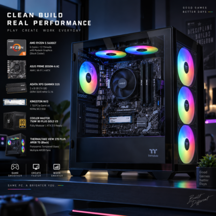 PC Gamer | AMD Ryzen 5 5600GT | 16GB DDR4 | SSD NVMe 1TB | WiFi | 750W Gold